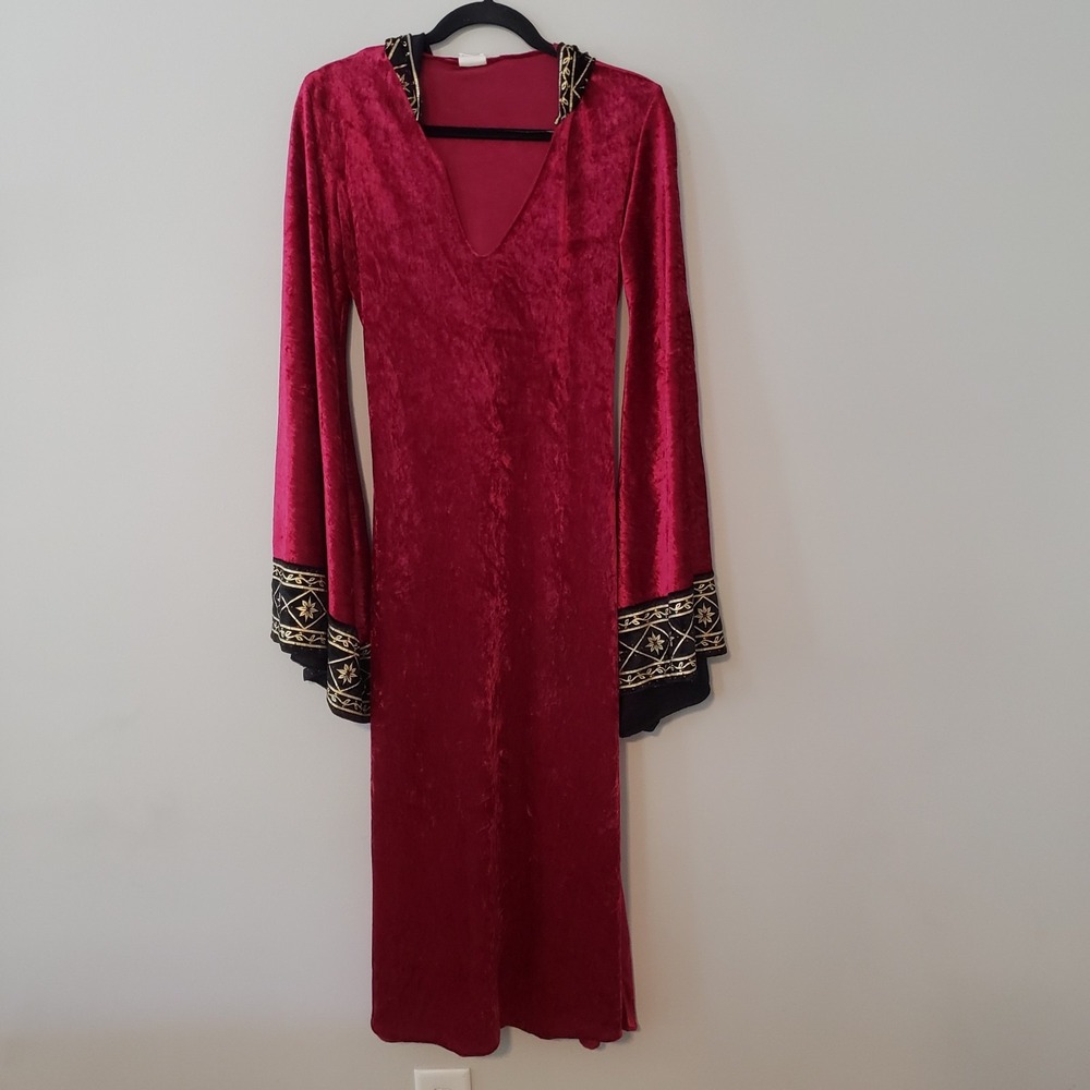 Velvet Velour Whimsigoth Hooded Dress SMALL Flare Sleeve Ren Fair Halloween